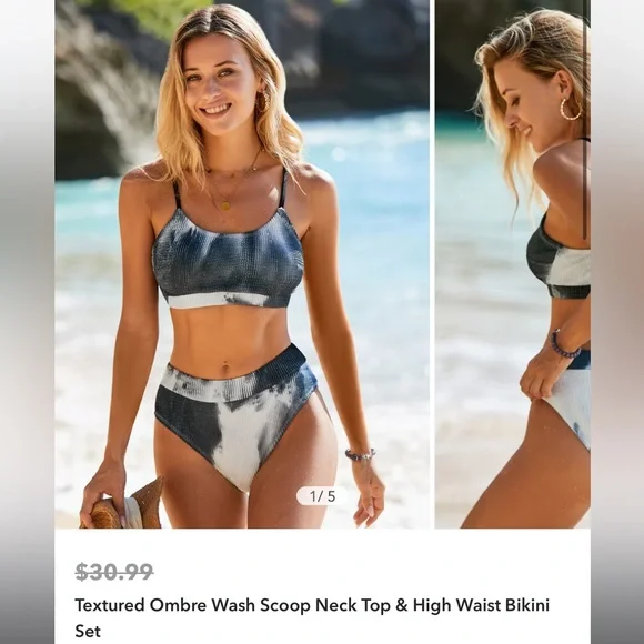 Cupshe Textured Ombre Wash Bikini Set - Black and White - Picture 1 of 2
